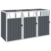 Triple Garbage Bin Shed Grey Steel