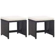 Garden Stools 2 pcs with Cushions Poly Rattan Black