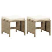 Garden Stools 2 pcs with Cushions Poly Rattan Beige