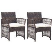 Garden Armchairs with Cushions 2 pcs Brown Poly Rattan