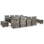 13 Piece Outdoor Dining Set with Cushions Poly Rattan Grey