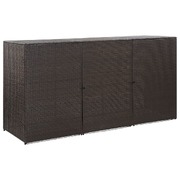 Triple Wheelie Bin Shed Brown 229x78x120 cm Poly Rattan