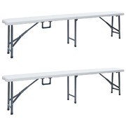 Folding Garden Benches 2 pcs 180 cm HDPE White