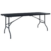 Folding Garden Table Black 180x75x72 cm HDPE Imitation Rattan