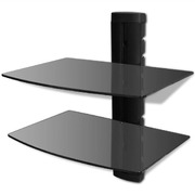 2-tier Wall Mounted Glass DVD Shelf Black