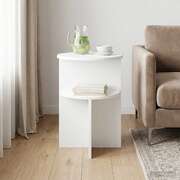 Round White Side Table Storage Engineered Wood | EXTG