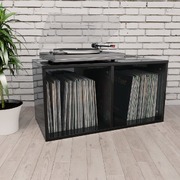 Vinyl Storage Box High Gloss Black Chipboard