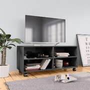 TV Cabinet with Castors High Gloss Grey 90x35x35 cm Chipboard