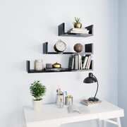 Wall Display Shelf 3 pcs High Gloss Black Chipboard