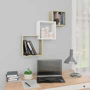 Cube Wall Shelves White and Sonoma Oak Chipboard