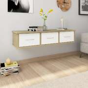Wall-mounted Drawer Shelf White and Sonoma Oak  Chipboard