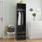 Wardrobe with Drawers High Gloss Black Chipboard
