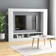 TV Cabinet High Gloss White 152x22x113 cm Chipboard