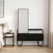 Black Oak Dressing Table Mirror Drawers | EXTG