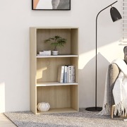 3-Tier Book Cabinet White and Sonoma Oak Chipboard