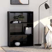 3-Tier Book Cabinet High Gloss Black 80x30x114 cm Chipboard