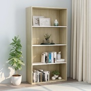 4-Tier Book Cabinet White and Sonoma Oak 80x30x151.5 cm Chipboard