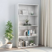 4-Tier Book Cabinet High Gloss White 80x30x151.5 cm Chipboard