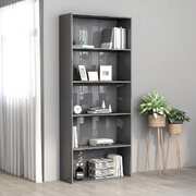 5-Tier Book Cabinet High Gloss Grey Chipboard