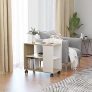 Side Table White and Sonoma Oak 70x35x55 cm Chipboard