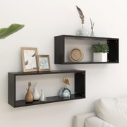 Wall Cube Shelves 2 pcs Black Engineered Wood