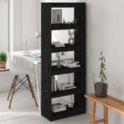Book Cabinet/Room Divider Black Solid Wood Pine