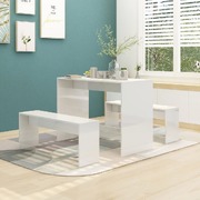 3 Piece Kitchen Dining Set High Gloss White Chipboard