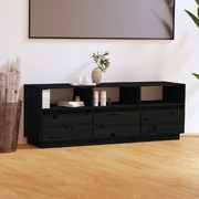 Tv Cabinet Black Solid Wood Pine