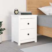 Bedside Cabinet White Solid Wood Pine