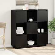 Highboard Black Solid Wood Pine