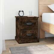 Duo of Embers: Set of 2 Smoked Oak Engineered Wood Bedside Cabinets