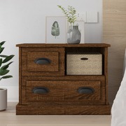 Earthy Oak Embrace: Brown Oak Bedside Cabinet