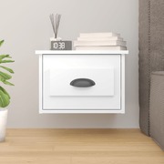 Luminous Aura: Wall-mounted High Gloss White Bedside Cabinet