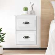 Luminous Reflection: High Gloss White Wall-mounted Bedside Cabinet