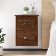 Rustic Charm: Pair of 2 Brown Oak Wall-mounted Bedside Cabinets