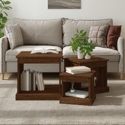 Amber Cascade Set: 3-Piece Brown Oak Engineered Wood Nesting Tables