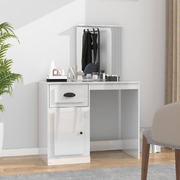 Elegance in High Gloss White: Engineered Wood Dressing Table with Mirror