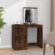 Elegance in Smoked Oak: Engineered Wood Dressing Table with Mirror