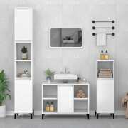 High Gloss White Engineered Wood Bathroom Organizer with Dark Elegance