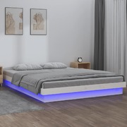 Modern Comfort: LED-Enhanced Double Size White Solid Wood Bed Frame