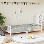 Kids Bed Frame White Single Solid Wood Pine