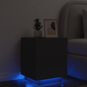 Bedside Cabinet with LED Lights Black Engineered Wood