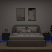 Bedside Cabinets with LED Lights 2 pcs Black Engineered Wood