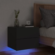 Wall-mounted Bedside Cabinet with LED Lights- Black