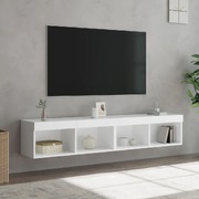 Pair of White TV Cabinets with LED Lights