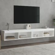 Set of Two White TV Cabinets with LED Lights
