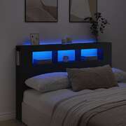 LED Headboard Engineered Wood Black