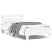 Bed Frame with Headboard and LED Lights-White Single Size