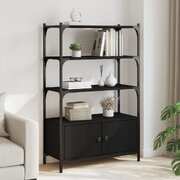 Bookcase 3-Tier Black Engineered Wood