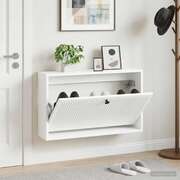 Shoe Cabinet White Engineered Wood 71x17x43cm
